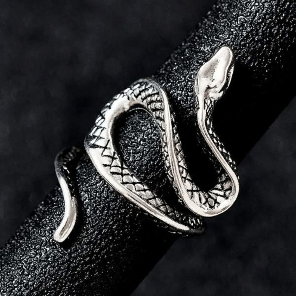 Silver Gothic Snake Adjustable Ring - Picture 4 of 6